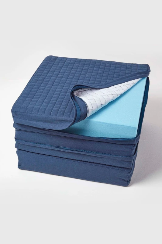Image of Homescapes Quilted Cotton 3 Seater Orthopaedic Booster Cushion Cover in Navy Navy Unisex