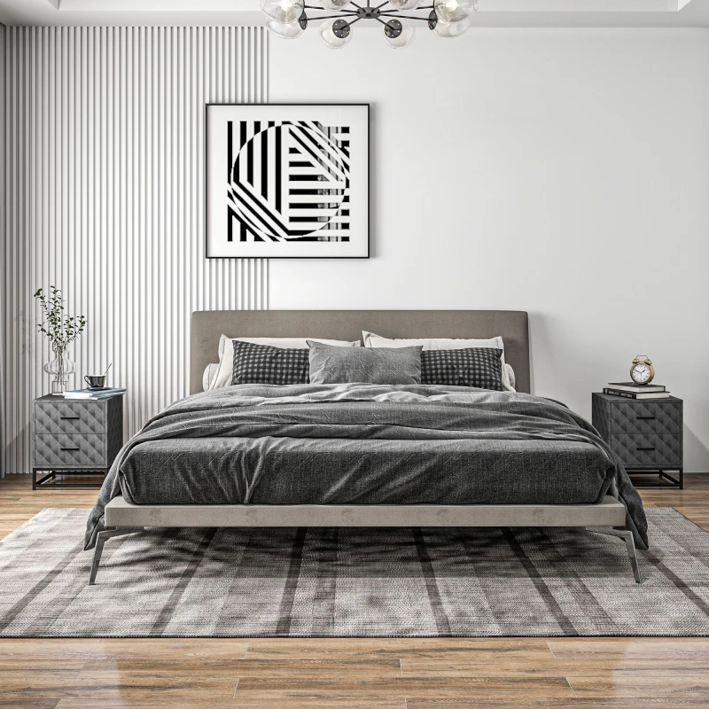 Image of HOMCOM Bedside Table Set of 2, Nightstand with 2 Drawers, Steel Legs Grey