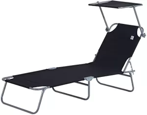 Image of Outsunny Adjustable Lounger Seat with Sun Shade-Black