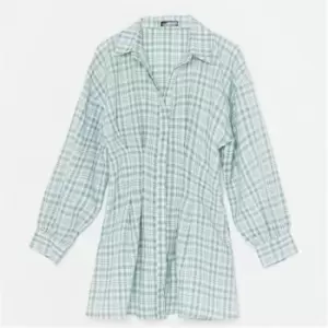 Image of Missguided Petite Check Print Pleated Skater Dress - Green