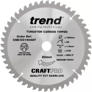Image of CSB/CC19048T Craft Saw Blade Crosscut 190Mm x 48 Teeth x 20Mm Thin - Trend