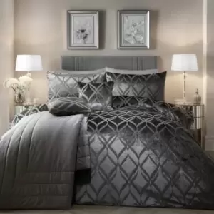 Image of Soiree Belfort Ogee Jacquard Woven Velvet Duvet Cover Set, Slate, Double