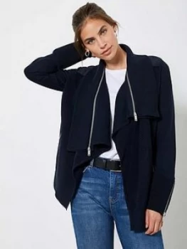 Image of Mint Velvet Ottoman Short Biker Cardigan - Navy, Size S, Women