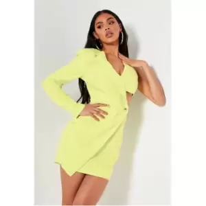 Image of I Saw It First Lime Green One Shoulder Asymetric Cut Out Blazer Dress - Green