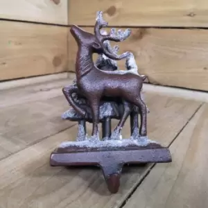 Image of Premier Decorations Ltd - 18cm Christmas Reindeer With Festive Tree Scene In Bronze And Glitter