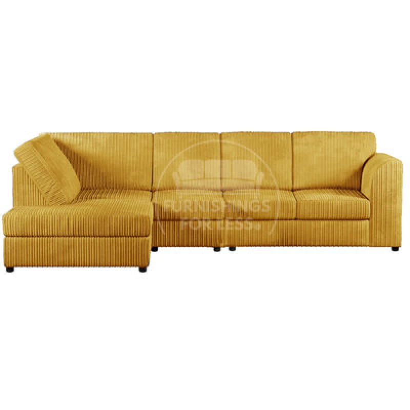 Image of Furnishings For Less UK Luxor Mustard Jumbo Cord Large 5 Seater Corner Sofa Long Left Hand Facing - Full Back