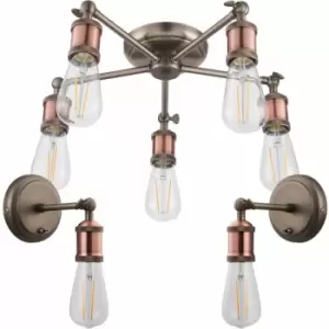 Image of 5 Lamp Ceiling Pendant & 2x Matching Wall Light Pack Tarnished Aged Copper Kit