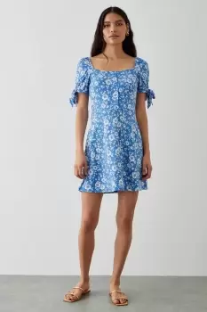 Image of Blue Floral Button Front Mini Dress