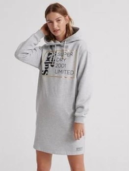 Image of Superdry Oversized Scandi Hooded Dress - Grey, Size 14, Women