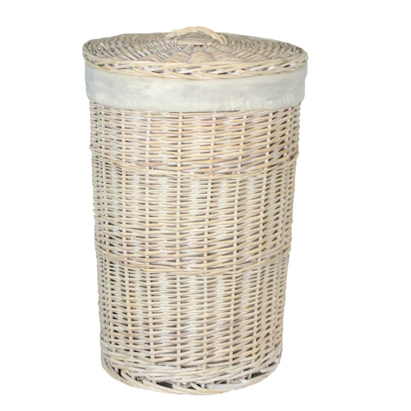 Image of Red Hamper Cotton Lined Round White Wash Laundry Basket White Unisex