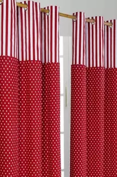 Image of Polka Dots Red Ready Made Eyelet Curtain Pair