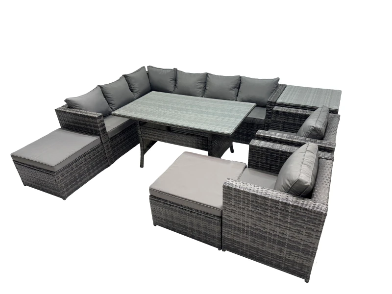 Image of Fimous Outdoor PE Rattan Sofa Set with with 2 Big Stool Side Table in Dark Grey Dark Grey Unisex
