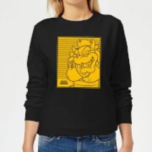 Image of Nintendo Super Mario Bowser Retro Line Art Womens Sweatshirt - Black - 5XL