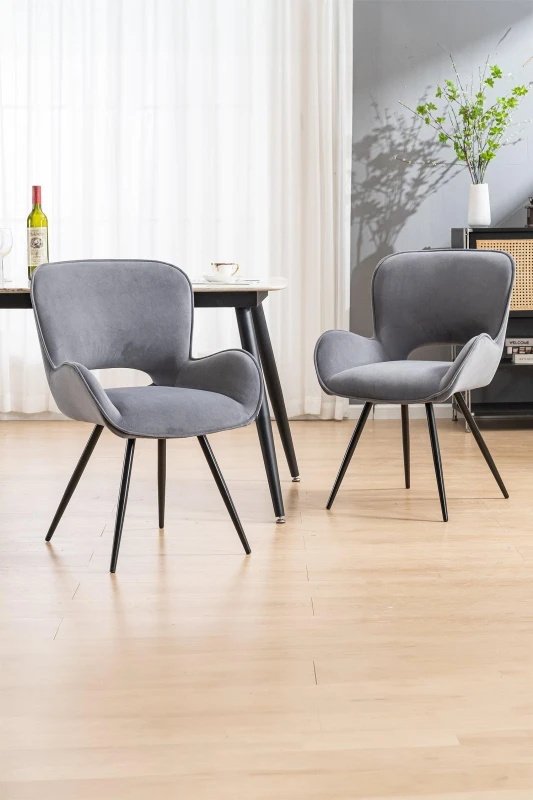 Image of More4Homes Lily Modern Velvet Dining Chair Padded Seat Metal Leg Kitchen 6 Pcs (Grey)