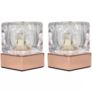 Image of Minisun - 2 x Glass Ice Cube Touch Table Lamps - Copper