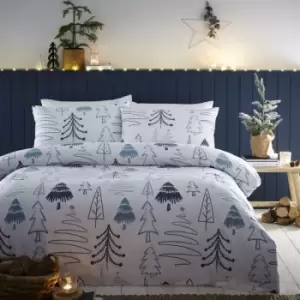 Image of Scandi Trees Christmas Duvet Cover Set White Xmas Bedding Set Double - White - Charlotte Thomas