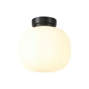 Image of Luminosa Lighting - Luminosa Cheektowaga Small Oval Ball Flush Fitting E27 Matt Black Base With Frosted White Glass Globe