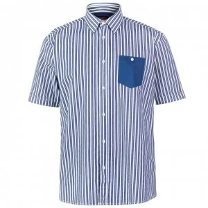 Image of Pierre Cardin Pocket Detail Striped Short Sleeve Shirt Mens - Dk Blue/Wht