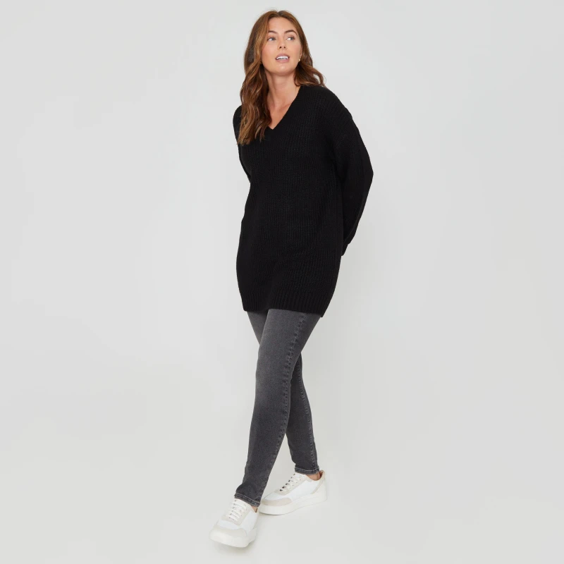 Image of Be You You Cosy V Neck Stretch Jumper - Black 8 - 10
