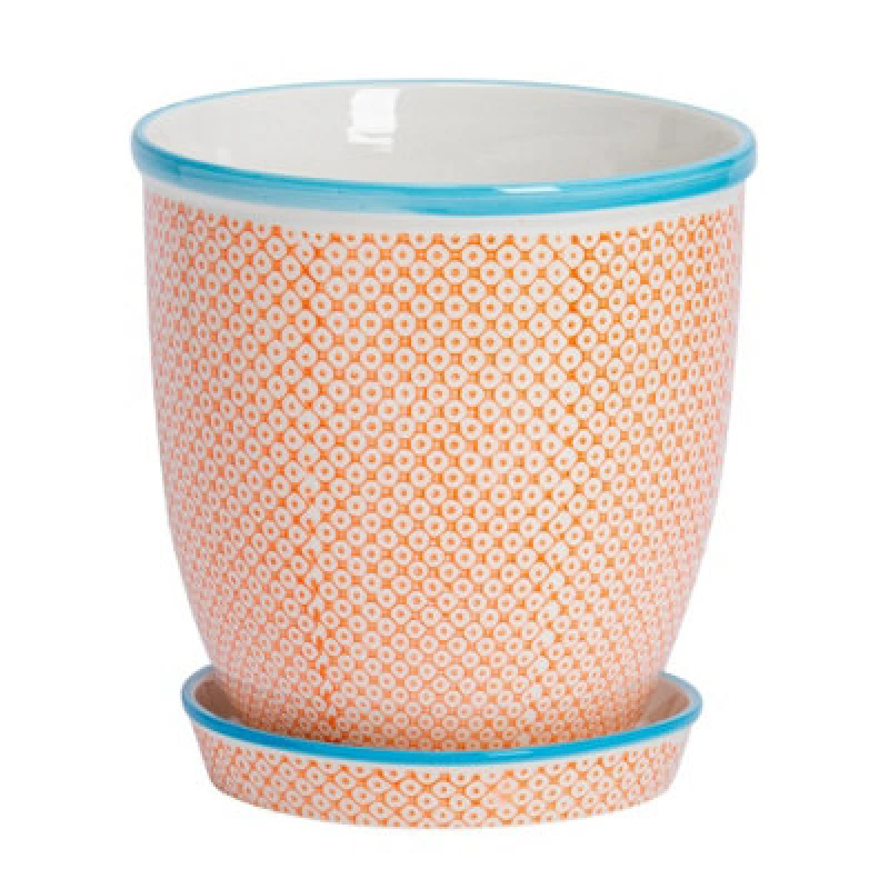 Image of Nicola Spring Hand-Printed Plant Pot With Saucer - 20.5Cm - Orange