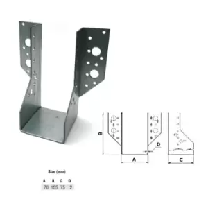 Image of Jiffy Timber Joist Hangers Decking Lofts Roofing Zinc Packs - Size 70x155x75x2mm - Pack of 5