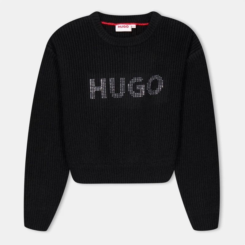 Image of HUGO Logo Crew Sweater Juniors - Black 9 - 10 Years