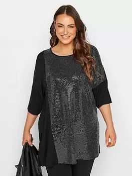 Image of Yours Oversized Colour Block T-Shirt. Black/sequin, Black, Size 16, Women