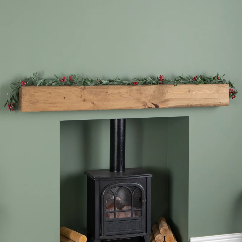 Image of 1.90m Festive Garland with Green Seasonal Leaves and Red Berries