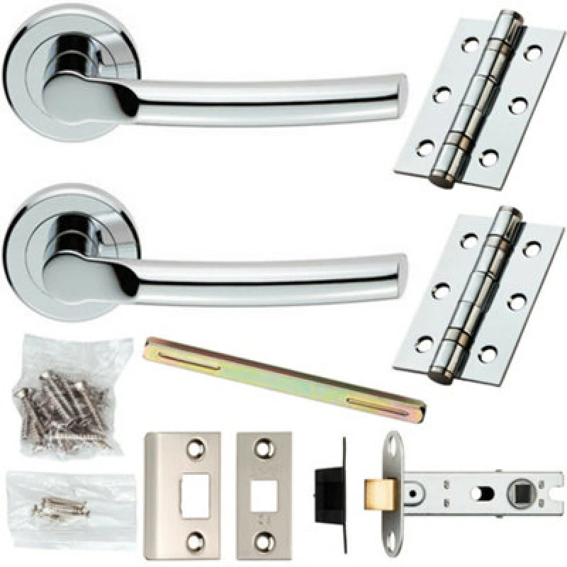 Image of Loops Door Handle & Latch Pack Chrome Modern Slim Arched Bar on Screwless Round Rose Multi