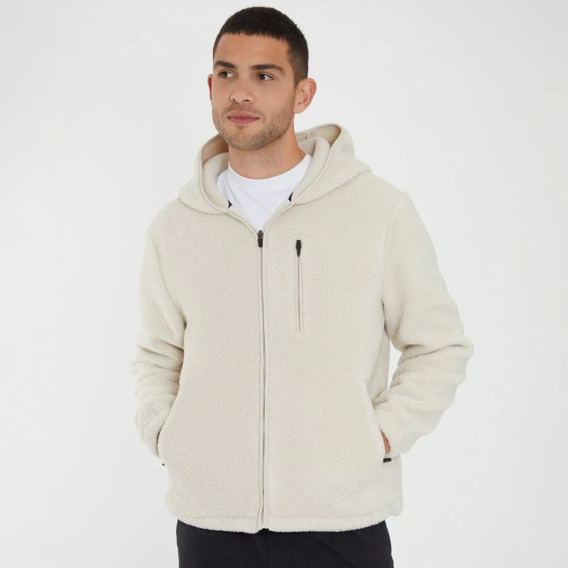 Image of Threadbare 'Zeke' Zip Through Borg Hoodie Natural
