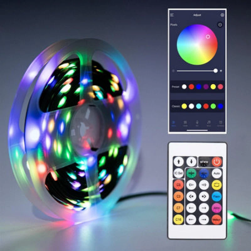 Image of Shatchi 20M RGB+W LED Strip Rope Light Battery, USB Operated - Remote and App Controlled Functions Multi