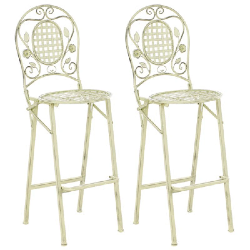 Image of Beliani Set Of 2 Garden Bar Chairs Bivio Folding Metal Light Green