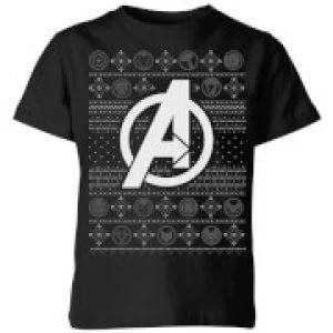 Image of Marvel Avengers Logo Kids Christmas T-Shirt - Black - 7-8 Years
