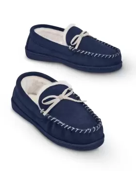 Image of Cotton Traders Womens Suede Moccasin Slippers in Blue
