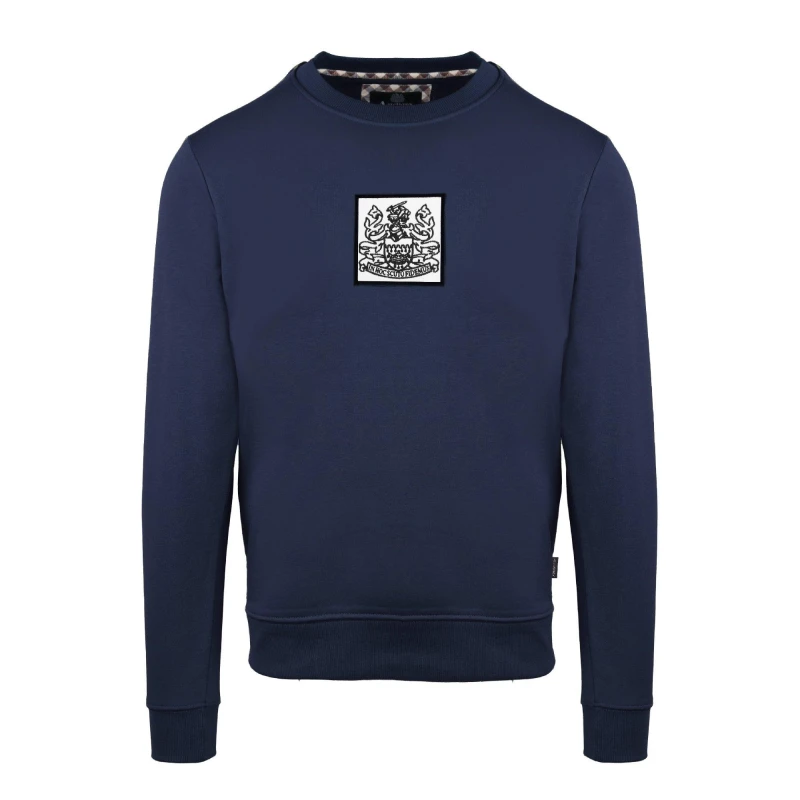 Image of Aquascutum Mens Round Neck Crew Sweatshirt Crew Sweaters Small Blue 52327318350