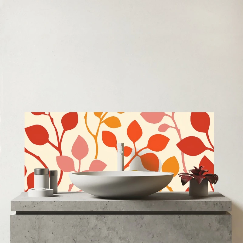 Image of Warren Reed - Designer Colorful Autumn Leaves Glass Bathroom Splashback in Red Red Unisex