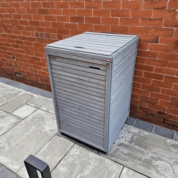 Image of 68cm x 1.14m Grey Wooden Outdoor Garden Wheelie Bin Store Storage for 1 Bin