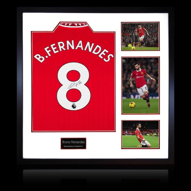 Image of The Fan Cave Bruno Fernandes Signed Manchester United Shirt Eli Red unisex 820x820mm