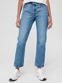 Image of Levis 501&reg; Crop Straight Leg Jean - Medium Indigo Worn In, Blue, Women