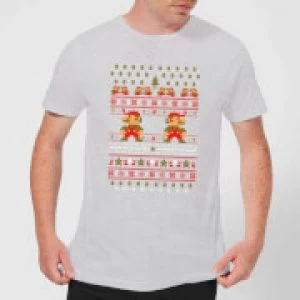 Image of Nintendo Super Mario Mario Ho Ho Ho It's A Me Christmas Grey T-Shirt - M