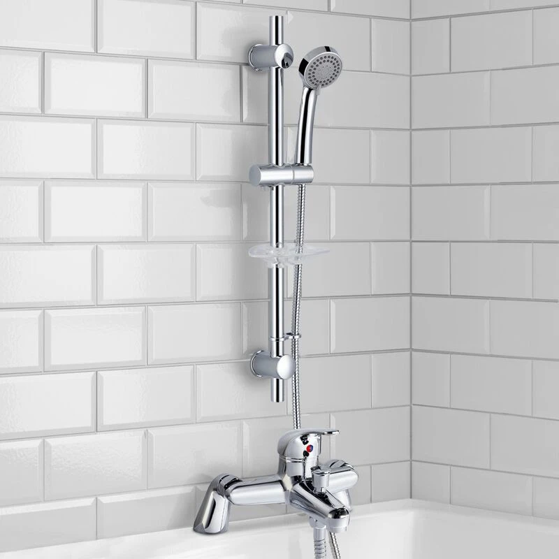 Image of NES HOME Nes Home - Elford Bath Filler Shower Mixer Tap & Slider Rail Handset Kit Chrome 5001+A101