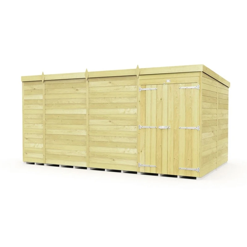 Image of Buttercup Farm 13 x 8 Feet Pent Shed - Double Door W/O Window - L231 x W387 x H201cm in Brown Brown Unisex