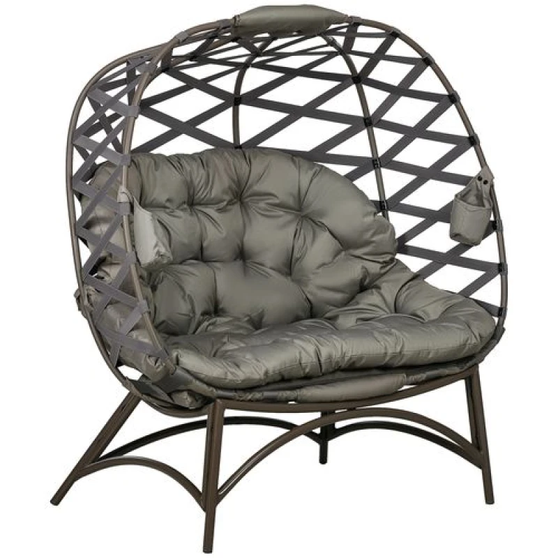 Image of Outsunny 2 Seater Egg Chair with Cushion - Sand Brown, Brown 84G-264V70SD