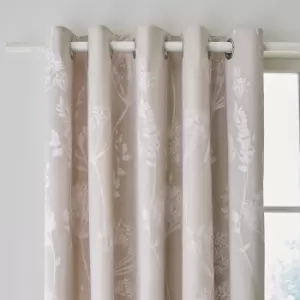 Image of Catherine Lansfield Meadowsweet Floral Natural Eyelet Curtains Natural
