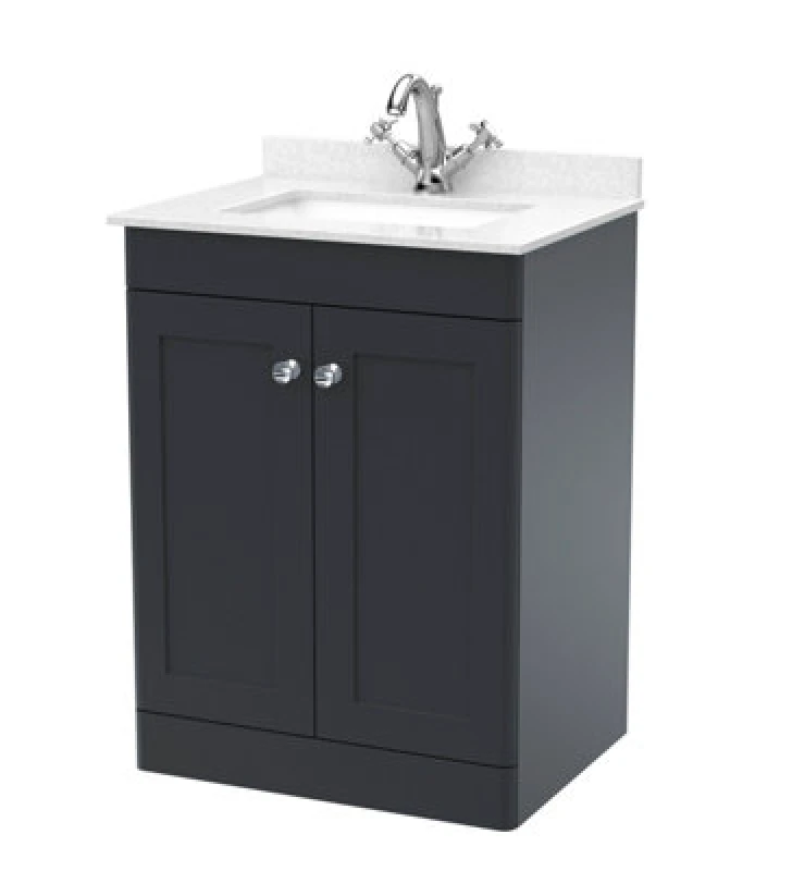 Image of nuie 600mm Floor Standing 2 Door Vanity & Marble Top 1TH - Soft Black CLC1425WS1