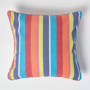 Image of Homescapes - Cotton Multi Coloured Stripe Cushion Cover, 60 x 60cm - Multi Colour