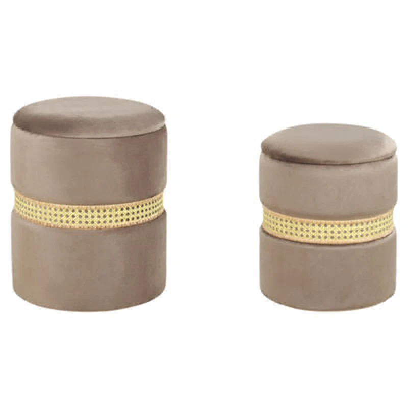 Image of Beliani Set Of 2 Storage Pouffes Medford Velvet Taupe