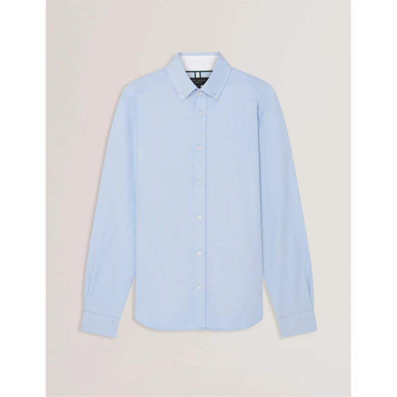 Image of Ted Baker Mens Long-Sleeve Oxford Plain Shirt Pl Blue male XS (1)