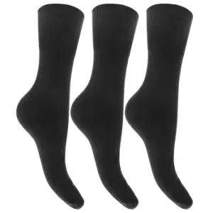 Image of Womens/Ladies Plain Cotton Rich Non Elastic Top Socks (Pack Of 3) (UK Shoe 4-8, EUR 37-42) (Black)