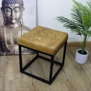Image of Fwstyle - Tan Artisan Leather Square Home Office Stool - Brown